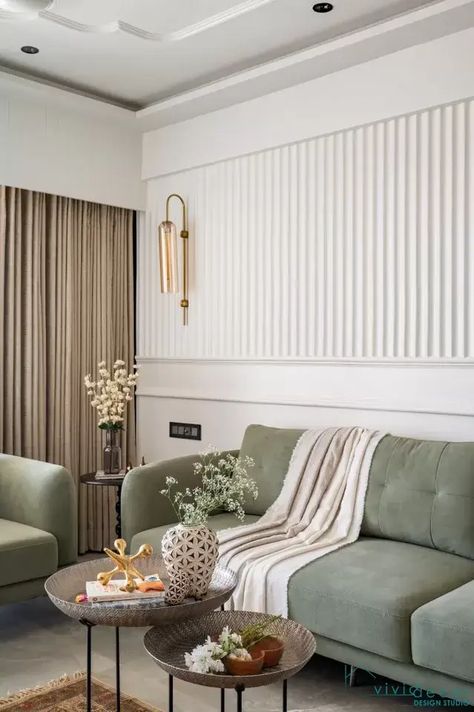 The Architects Diary Living Room, Living Room Wall Panelling Design, Earthy Interior Design Living Room, Boho Theme Living Room, Panneling Rooms Living Room, Living Area Design Interiors, Living Room Designs Wall, Wall Decor Design Living Room, Living Room Wall Paneling