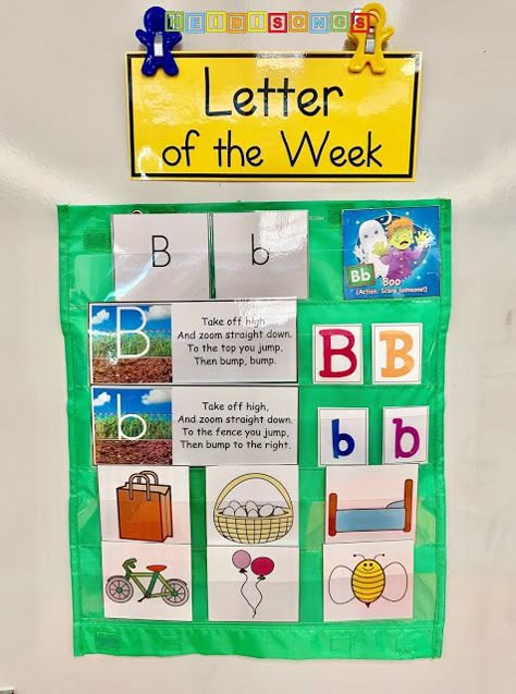 Letter B Language Activities, Letter B Circle Time Activities, Classroom Wall Art Preschool, Family Photo Wall Ideas Classroom, Letter Of The Week Activities Toddlers, Letter Of The Week Preschool Board, Alphabet Wall Preschool, Circle Time Letter Activities, Daycare Learning Wall