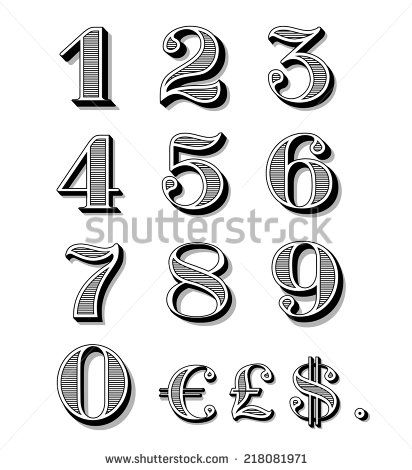 Vintage Antique Numbers Fonts Fancy Numbers, Number Tattoo Fonts, Numbers Typography, Number Fonts, Tattoo Lettering Design, Chicano Lettering, Alphabet Symbols, Tattoo Outline Drawing, Vintage Numbers