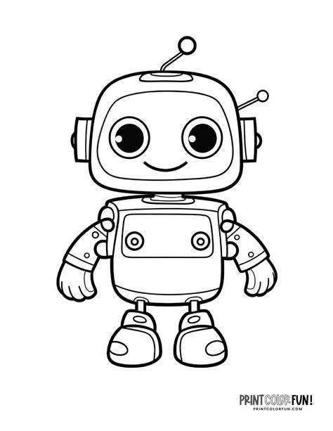 Cute robot coloring page clipart at PrintColorFun com 3 Toys Coloring Pages, Robot Printable, Robot Drawings, Robot Coloring Pages, Robot Clipart, Robot Coloring, Robot Drawing, Robot Craft, Learning Activities For Kids