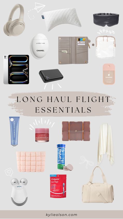 Long Haul Flight Essentials – Kylie Olson Long Haul Flight Tips, Long Haul Flight Essentials, Luggage Essentials, Travel Style Airport, Honeymoon Essentials, Thailand Honeymoon, Flight Essentials, Travel Bag Essentials, Comfy Travel