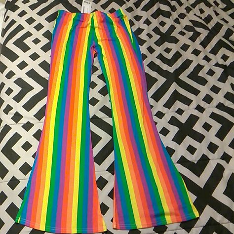 Petite Rainbow Stripe Trousers - Yellow. Machine Washable. Uk Size 6. Us Size 2 - Petite. Soft Kidcore Clothes, Scenecore Fashion, Fizzarolli Cosplay, Neon Punk Fashion, Clown Fashion, Weirdcore Outfits, Kidcore Outfit, Kidcore Fashion, Colorful Punk