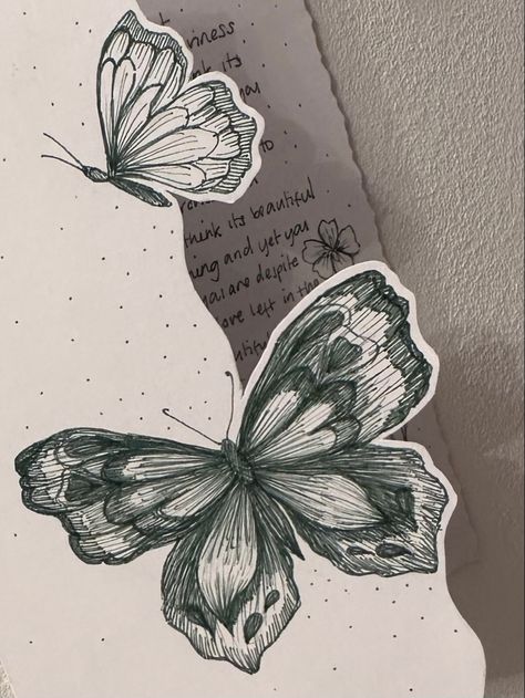 Simple Flowers Sketch, Sketch On Book Pages, Butterfly Art Journal Ideas, Scrachbook Drawing Ideas, Artbook Cover Ideas, Sketch Book Front Cover Ideas, Card Cover Ideas, Art Sketchbook Cover Ideas, Butterfly Bujo