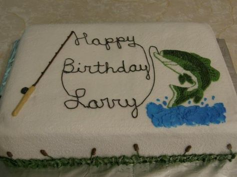 Larry's bday Simple Fish Cake Birthday, Fishing Birthday Quotes, Make Up Torte, Fishing Cakes, Barbie Torte, Happy Birthday Fishing, Fish Cake Birthday, Fishing Cake Topper, Fishing Cake