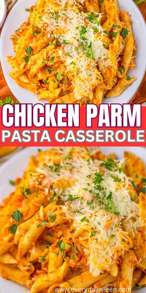 Chicken Parmesan Pasta Casserole is pure comfort food that is easy to prepare. An easy make ahead dinner idea. Use cooked shredded chicken, pasta, and marinara sauce with mozzarella for a quick casserole dinner that everyone will love. Great for feeding a crowd. Freeze one for later. Dinner Ideas For Shredded Chicken, Chicken Marinara Casserole, Make Ahead Chicken Pasta Bake, Chicken Pasta With Marinara Sauce, Chicken Parmesan Pasta Casserole, Make Ahead Casserole Recipes For Dinner, Quick And Easy Shredded Chicken Recipes, Easy Meals With Shredded Chicken, Chicken Parm Casserole With Pasta