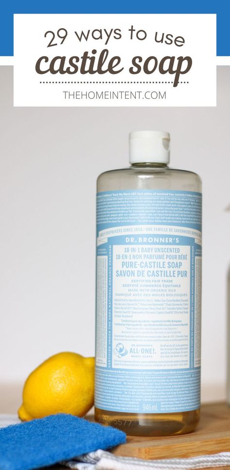 Uses For Castile Soap, Castile Soap Shampoo, Castile Soap Uses, Castile Soap Recipes, Laundry Soap Recipe, Diy Dish Soap, Castille Soap, Pure Castile Soap, Homemade Cleaning Supplies