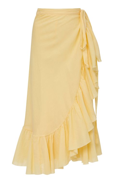 Loup Charmant Ruffle Cotton Wrap Skirt Yellow Maxi Skirt, Cotton Wrap Skirt, Yellow Maxi Skirts, Ruffle Wrap Skirt, Gang Gang, Stylish Skirts, Georgette Dress, Dresses Ideas, Cotton Midi Dress