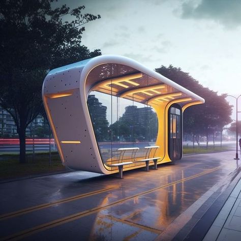 Futuristic Bus, Bus Stop Design, Architecture Photography Buildings, Population Density, Architecture Design Process, Bus Shelters, Bus Stops, Future Buildings, Shelter Design