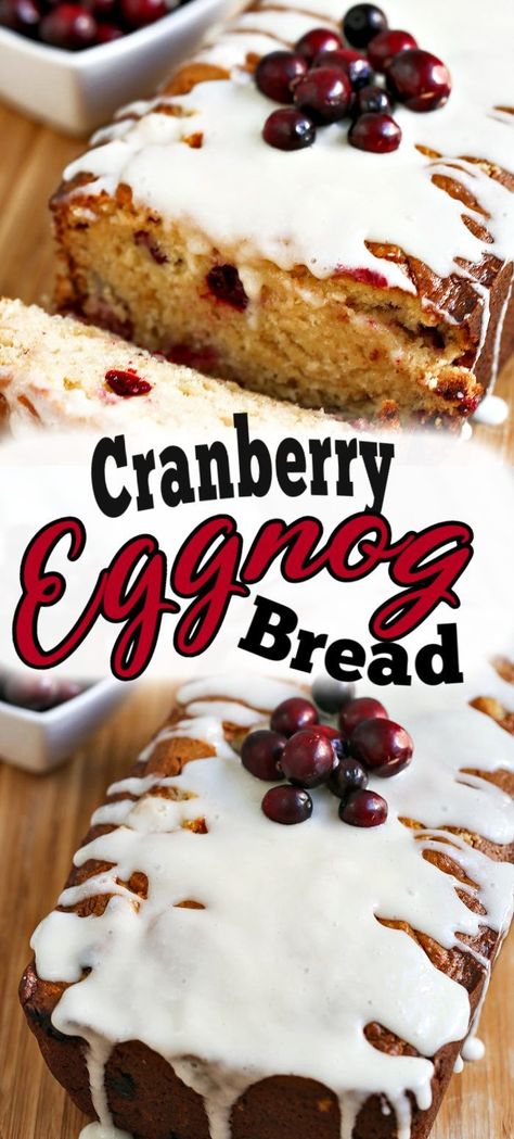 This delicious Cranberry Eggnog Bread is perfect for breakfast, brunch, a snack or dessert. This Christmas bread tastes just like the holidays. #eggnogbread #cranberryeggnogbread #christmasbread #christmasloaf #eggnogloaf Eggnog Breakfast, Eggnog Glaze, Eggnog Bread, Hot Chocolate Fudge, Holiday Bread, Christmas Bread, Slow Cooker Desserts, Eggnog Recipe, Winter Desserts