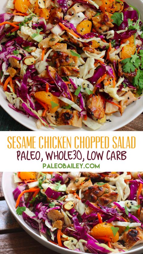 Sesame Chicken Chopped Salad, Marinade For Grilled Chicken, Whole 30 Salads, Healthy Sesame Chicken, Paleo Salad, Paleo Salad Recipes, Food Egg, Macedonian Food, Chicken Chopped Salad