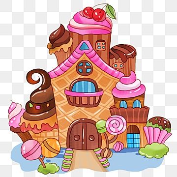 Chocolate House Drawing, Candy Castle Drawing, Candy House Illustration, Candy House Drawing, Icing Illustration, Castle Png, Castle Clipart, Candy Background, Candy Drawing