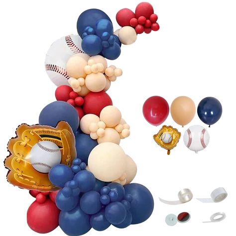 PRICES MAY VARY. Package Included: they contain matte red,cream peach,matte navy blue with balloons arch strip,glue dots,tying tool and instruction. We also provide baseball and baseball glove aluminum foil balloons for decoration. Premium Material: Our baseball balloon arch kit is made of premium latex material which is safe to be used for both kids and adults. Baseball and baseball glove balloon are made of aluminum film,with self-styled mouth,sturdy and reusable. Easy to Operate : You can fix Baseball Balloon Arch, Sports Celebration, Baseball Baby Shower Decorations, Baseball Theme Birthday, Baseball Baby Shower Theme, Balloons Arch, Baseball Theme Party, Baseball Birthday Party, Balloon Chain