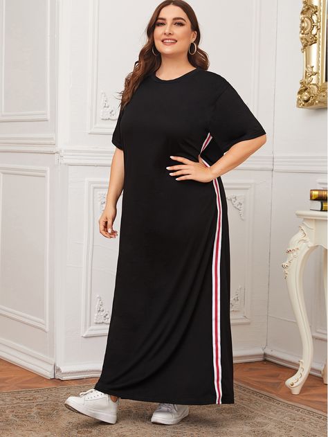 Plus Side Striped Maxi Tee Dress Check out this Plus Side Striped Maxi Tee Dress on Shein and explore more to meet your fashion needs! Maxi Tee Dress, Summer Plus Size Dresses, Modest Shorts, Summer Plus Size, Striped Maxi, Side Stripe, Comfortable Dress, Tee Dress, Buy Dress