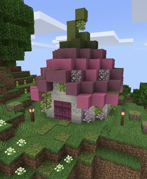 Fairy Decor Minecraft, Fairy Mc Builds, Fairy Minecraft Builds House, Minecraft House Ideas Fairy, Minecraft Window Flower Boxes, Minecraft Fairy House Ideas Easy, Aesthetic Minecraft Fairy Builds, Cute Minecraft Fairy House, Flower Builds Minecraft