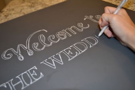 DIY Chalkboard Sign                                                                                                                                                                                 More How To Write On Chalkboard Sign, Wedding Blackboard, Chalkboard Wedding Signs, Wedding Chalk, Diy Chalkboard Sign, Small Chalkboard, Diy Wedding Reception, Wedding Chalkboard Signs, Chalkboard Lettering