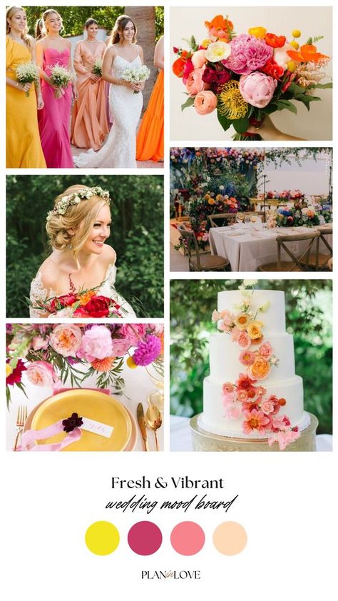 Wedding Color Palette 2024 Summer, Sage Green Wedding With Bright Flowers, Sorbet Wedding Colors, Spring Wedding Mood Board, Wedding Color Palette 2024, Sorbet Wedding, Bold Wedding Colors, Elegant Wedding Colors, Colour Wedding