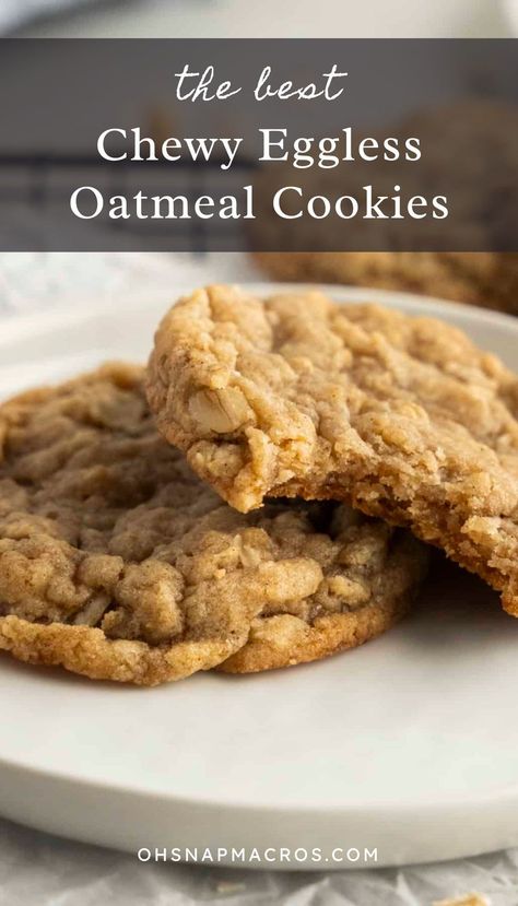 These Eggless Oatmeal Cookies are the perfect cookies to make when you want something homemade and not too sweet. With crisp edges and a soft and chewy texture, these classic cookies are perfect for school lunches, as an after work snack and when you want a little sweet treat. Oats Cookies Recipe Eggless, Macro Friendly Oatmeal Cookies, Banana Cookies No Egg, Egg Free Baked Goods, Easy Vegan Oatmeal Cookies, Eggless Banana Cookies, 1 Egg Cookie Recipe, Eggless Oatmeal Raisin Cookies, Healthy Homemade Cookies