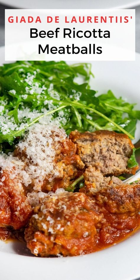 Giadas Kitchen, Cowboy Salsa, Ricotta Meatballs, Giada Recipes, Meatball Dinner, Linguine Recipes, Italian Meatballs Recipe, Meatball Recipes Easy, Beef Meatballs