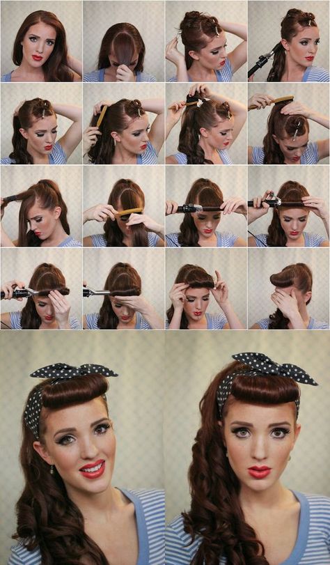 [Photo dump] - Rockabilly and 50s inspired fashion [and some links. yay!] - Album on Imgur Cabelo Pin Up, Retro Hairstyles Tutorial, Halloweenský Makeup, 50s Hairstyles, Super Easy Hairstyles, Mode Retro, Estilo Pin Up, Rockabilly Hair, Long Hair Tutorial