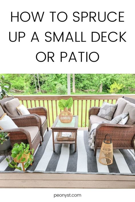 Small Outdoor Deck Decorating Ideas, Patio Deck Ideas Decor, Small Back Deck Decor, 10x10 Deck Decorating Ideas, Deck Sitting Area Ideas, Narrow Deck Decorating Ideas, Small Space Patio Furniture, Patio Furniture For Small Patio, How To Arrange Deck Furniture Layout