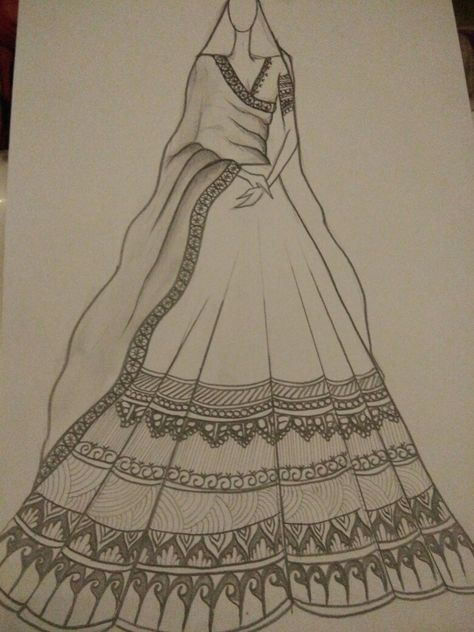 Bridal Lengha Illustration Sketch, Lengha Illustration Sketch, Lengha Sketch, Lengha Illustration, Hai Tamanna, Kaifi Khalil, Khaka Designs, Lengha Design, Kahani Suno