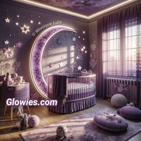 Purple Nursery Room, Moon Baby Nursery, Purple Baby Rooms, Purple Kids Room, Celestial Nursery, Monique Lula, Sky Nursery, Baby Grinch