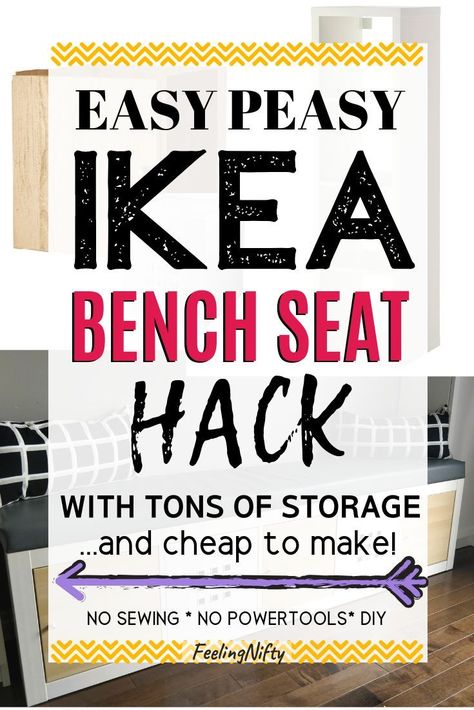 Bench With Storage Diy, Ikea Bench Seat Hack, Seating Bench With Storage, Ikea Hack Bench, Easy Diy Bench, Entrance Mudroom, Mudroom Office, Banquette Seating Diy, Ikea Bench