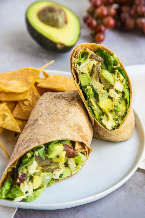 Avocado Chicken Salad Wraps - Bakes by Brown Sugar Brunch Treats, Delicious Wraps, Avocado Chicken Salad Wrap, Chicken Avocado Wrap, Avocado Chicken Salad Recipe, Chicken Salad Ingredients, Grilled Chicken Tacos, Chicken Salad Wrap, Avocado Chicken