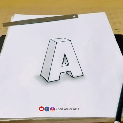 Perspective Lettering, Cool Letters To Draw, Letter A Drawing, Corak Inai, Easy Hand Drawings, How To Draw 3d, Draw 3d, Letter Art Design, Painting Colors