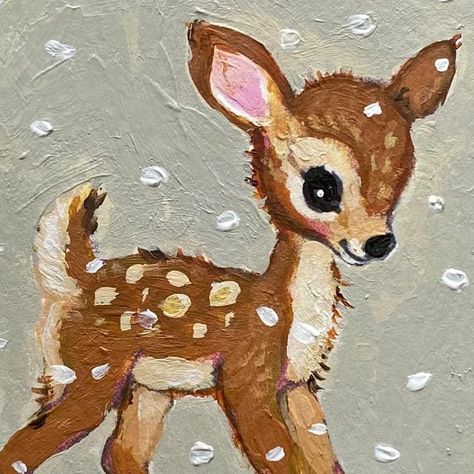 Cute Deer Painting, Doe Painting Deer, Painting Ideas Of Animals, Deer Art Cute, Winter Animal Painting, Teddy Bear Paintings Acrylic, Stuffed Animal Painting, Easy Painting Ideas On Canvas Christmas Simple, Painting Animals Acrylic