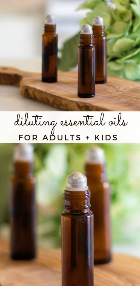 Essential oils are very concentrated and need to be diluted in order to use them safely. Learn how to dilute essential oils properly for adults and kids. #dilutingessentialoils #howtodiluteessentialoils #essentialoils #rollerbottles Oil Dilution Chart, Essential Oil Dilution Chart, Essential Oil Roller Bottle Blends, Dilute Essential Oils, Marjoram Essential Oil, Roman Chamomile Essential Oil, Copaiba Essential Oil, Roller Bottle Recipes, Roller Bottle Blends