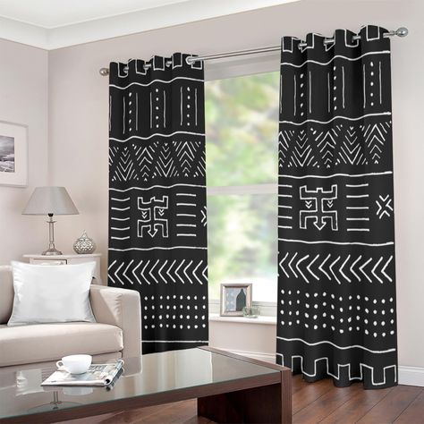 Indoor Outdoor Bathroom, African Home Decor, African Decor, Black Curtains, Grommet Curtains, Mud Cloth, Duvet Sets, Window Curtain, African Print