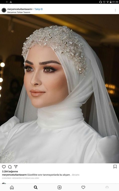 Hijab Wedding Makeup, Headpiece Wedding Hijab, Muslimah Wedding Dress Brides Hijab Styles, Hijab Bridal Look, Make Up Wedding Hijab, Wedding Makeup Hijab, Hijab Do Wedding, Hijab For Wedding, Bride Hijab Style