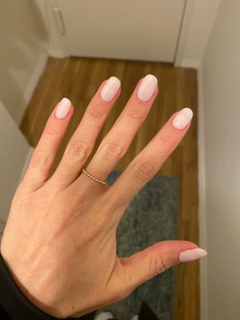 Wedding Day Nails Squoval, Manicure For Small Hands, Wedding Nails Rounded Square, Rounded Neutral Nails, Squared Oval Nails Short, Low Maintenance Nail Ideas, Minimalist Nails Color, Natural Rounded Nails, Short Dip Nails Oval