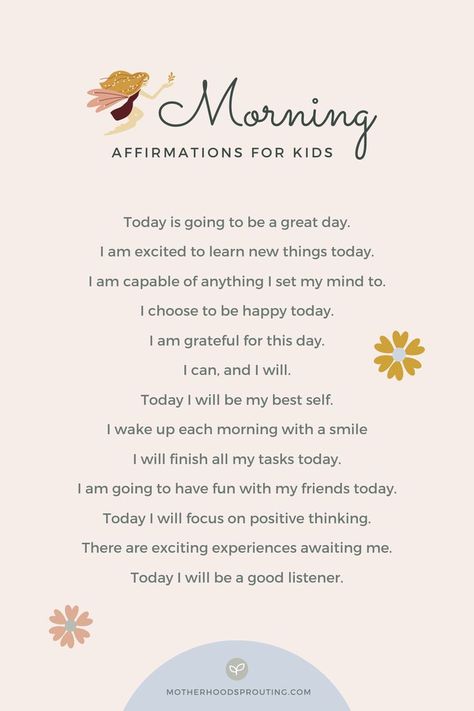 We’ve got you covered if you’re looking for positive affirmations for kids to use every day! Check out these morning affimrations for kids to boost self-esteem. Morning Affirmations For Kids, Affirmation For Kids, Positive Affirmations For Kids, Positive Parenting Solutions, Parenting Knowledge, Affirmations For Kids, Prayers For Children, Mindfulness For Kids, Conscious Parenting