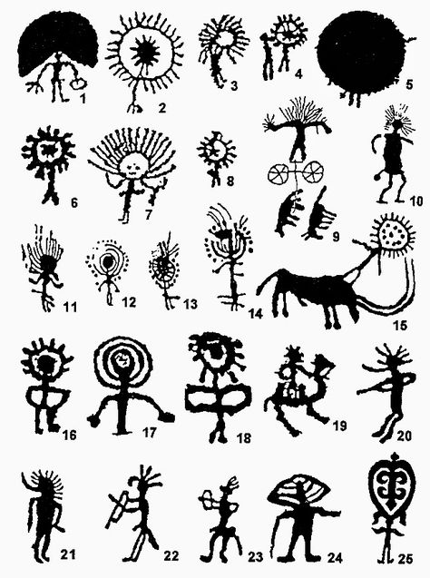 Chart of Saimaluu Tash symbols Petroglyphs Art, Ancient Tattoo, Prehistoric Art, Kunst Inspiration, Art Ancien, Cave Paintings, 문신 디자인, Native Art, Aboriginal Art