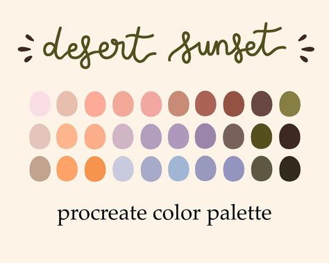 desert sunset digital color palette/color chart | procreate | iPad | goodnotes5 | HEXcodes | tools | art Desert Landscape Color Palette, Desert Color Scheme, Color Palette Illustration, Western Color Palette, Color Seeds, Procreate Swatches, Digital Color Palette, Procreate Etsy, Pallete Color