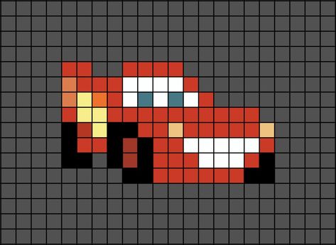 A small-ish pixel art template of Lightning McQueen. Pixel Art Lightning Mcqueen, Cars Perler Beads, 20x20 Pixel Art, Car Pixel Art, Disney Pixel Art, Pixel Art Disney, Cars Disney Pixar, Pixel Car, Modele Pixel Art