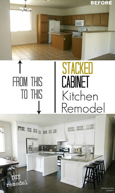 Stacked Upper Cabinets, Gorgeous White Kitchen, Kitchen Ikea, Kitchen Diy Makeover, Diy Kitchen Renovation, Diy Kitchen Remodel, Upper Cabinets, Diy Remodel, After Pictures