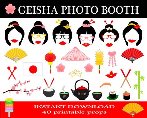 Geisha Photo Booth Props–40 Pieces-Printable Japan Photo Booth-Geisha Party Props-Printable Asia Photobooth Props-Instant Download Geisha Photo, Samurai Photo, Japanese Theme Parties, Asian Party Themes, Japan Party, Photobooth Sign, Warrior Samurai, Chinese Party, Bridal Shower Photo Prop