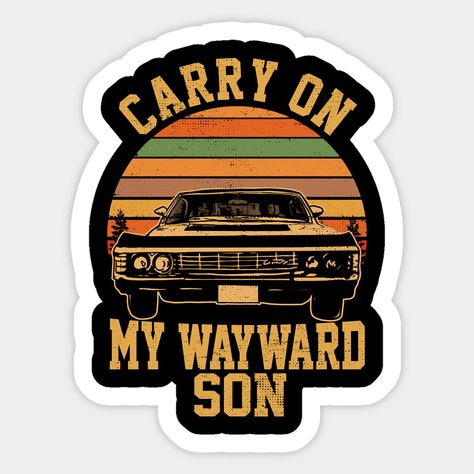 Carry on my Wayward Son, supernatural Vintage sunset distressed -- Choose from our vast selection of stickers to match with your favorite design to make the perfect customized sticker/decal. Perfect to put on water bottles, laptops, hard hats, and car windows. Everything from favorite TV show stickers to funny stickers. For men, women, boys, and girls. Supernatural Jack Kline, Supernatural Impala, Supernatural Merchandise, Supernatural Movies, Supernatural Wallpaper, Cute Laptop Stickers, Vintage Sunset, Wayward Son, Quote Stickers