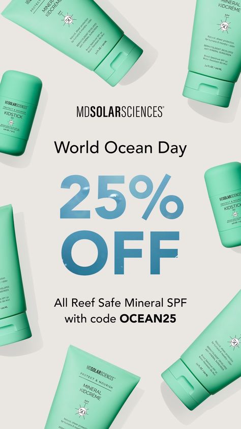 Today is World’s Ocean Day! 🌊 We’re celebrating with 25% OFF all reef safe mineral SPF with code OCEAN25 🐠 Many destinations, from Hawaii to Key West, have banned certain sunscreen chemicals to protect the ocean’s ecosystem. We’re proud that our 100% pure mineral zinc oxide and reef safe formulas protect your skin + the planet 🌎   Sale ends 6/8/2023 at 11:59 pm #spf #sunscreen #kids #kidsvideo #kidsspf #mineralsunscreen #mineralspf #sunscreenreview #skincare #skincareroutine #worldoceansday 11.11 Sale, Product Key Visual, Skincare Design, World Ocean Day, Cosmetics Advertising, Beauty Skin Quotes, 11 11 Sale, Car Advertising Design, Bb Creams