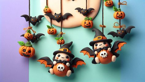 clay motion, two-dimensional hanging cute bats with Halloween colors and decorations - Image Creator in Bing Polimery Clay Ideas, Clay Ideas Cute, Clay Bat, Cute Bats, Halloween Colors, Cute Bat, Polymer Clay Diy, Cute Clay, Pasta Flexible