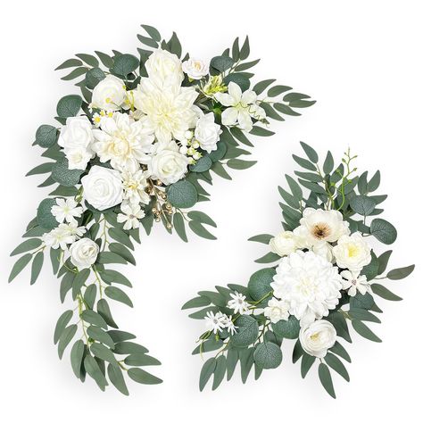 PRICES MAY VARY. ❤️【Beautiful and Lifelike】- The wedding bouquets for bride design straightens measures 29.9"long x 18.1" wide, small flower garland tie measures 23.6"long x 15.7"wide.Your wedding decoration will be elegant and stunning with these flowers. ❤️【Easy to Use】-The faux flowers design come with easy cable ties and metal clips,allowing you bouquet holder to easily tie them to any type of wedding sign,wedding arch,or wedding arches for ceremony.Set up your ceremony and reception decorat Faux Flowers Wedding, Flower Swag, Welcome Flowers, Reception Backdrop, Wedding Arch Flowers, Arch Decoration, Arch Flowers, Floral Swag, Welcome Signs