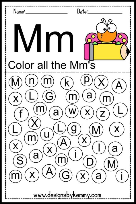 Preschool Letter Activities Worksheets, Find And Color The Letter, M Phonics Activities, Letter M For Preschoolers, Letter M For Kindergarten, Letter M Activity For Preschoolers, Letter M Worksheets Kindergarten, Find The Letter Free Printables, Letter M Activities For Kindergarten