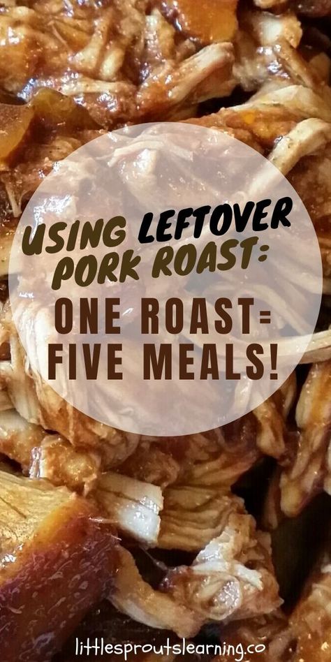 Cooking with leftovers can be easy and save you a ton of time making weeknight dinners. Check out how to use leftover pork roast to feed your family five meals! What To Do With Leftover Shredded Pork, Recipe With Pork Shoulder, Roast Pork Leftovers, Pork Leftovers Ideas, Recipes Using Leftover Smoked Pork Loin, Uses For Leftover Pork Tenderloin, Recipes Using Leftover Pork Loin, What To Make With Leftover Pork Loin, Recipes With Leftover Pork Tenderloin