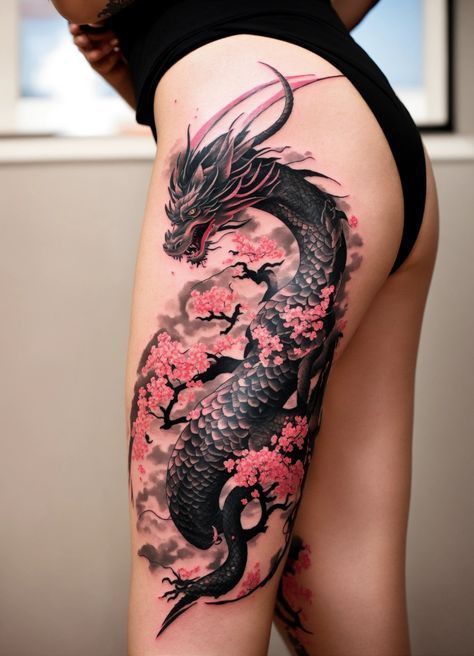 Female Dragon Tattoo, Baddie Tats Arm Sleeve, Baddie Arm Tattoos, Badass Tattoo Ideas, Baddie Tats, Female Tattoo Designs, Fierce Tattoo, Arm Tattoo Ideas, Optical Illusion Tattoo