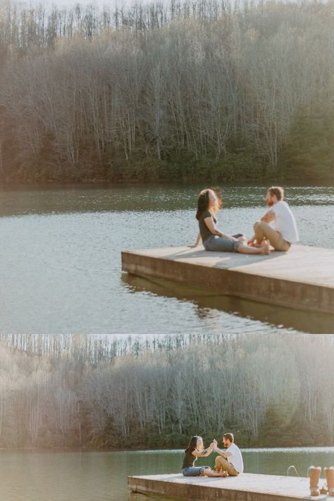 Fishing Engagement Photos, Photography Session Ideas, Photoshoot Outside, Country Couple Pictures, Lake Engagement Photos, Engagement Photoshoot Ideas, Lake Photoshoot, Engagement Photography Poses, Cute Engagement Photos