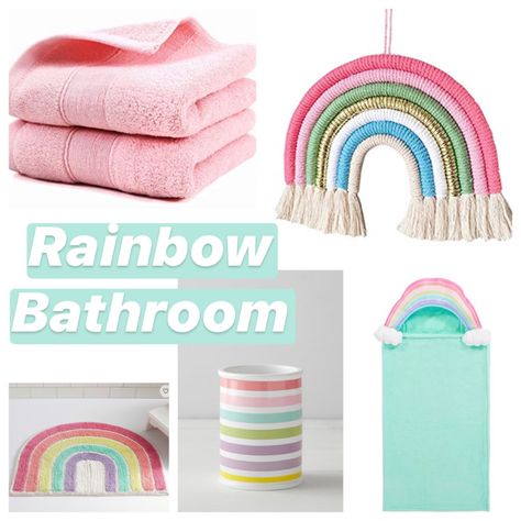 Rainbow Bathroom Decor Ideas, Rainbow Theme Bathroom, Rainbow Bathroom Ideas, Rainbow Bathroom Kids, Toddler Girl Bathroom, Toddler Girl Bathroom Ideas, Violet Bathroom, Rainbow Bathroom Decor, Daughters Bathroom