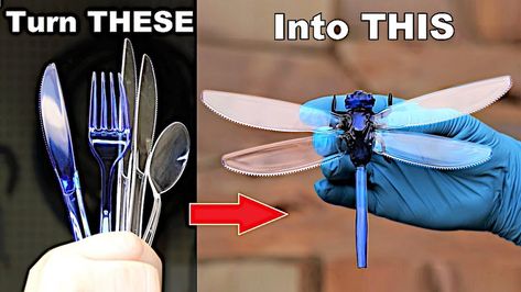 Plastic Spoon Art, Fork Crafts, Plastic Spoon Crafts, Dragon Fly Craft, Fork Art, Cutlery Art, Silverware Crafts, Insect Crafts, Silverware Art